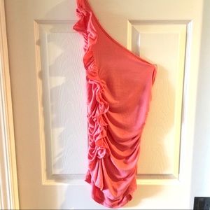 One-Shoulder Coral Ruffle Top